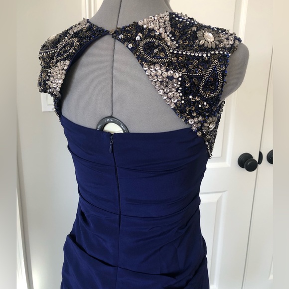 Nicole Miller Navy Ruched Beaded Mini Dress - Size 2 - Picture 2 of 10